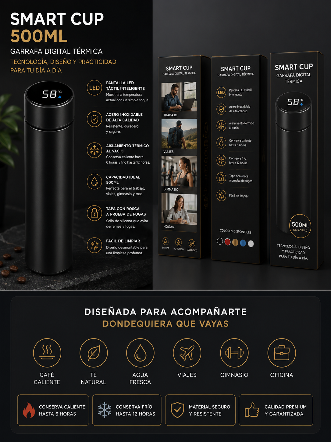 Termo en acero inoxidable 304 interior con capacidad de 500 ml