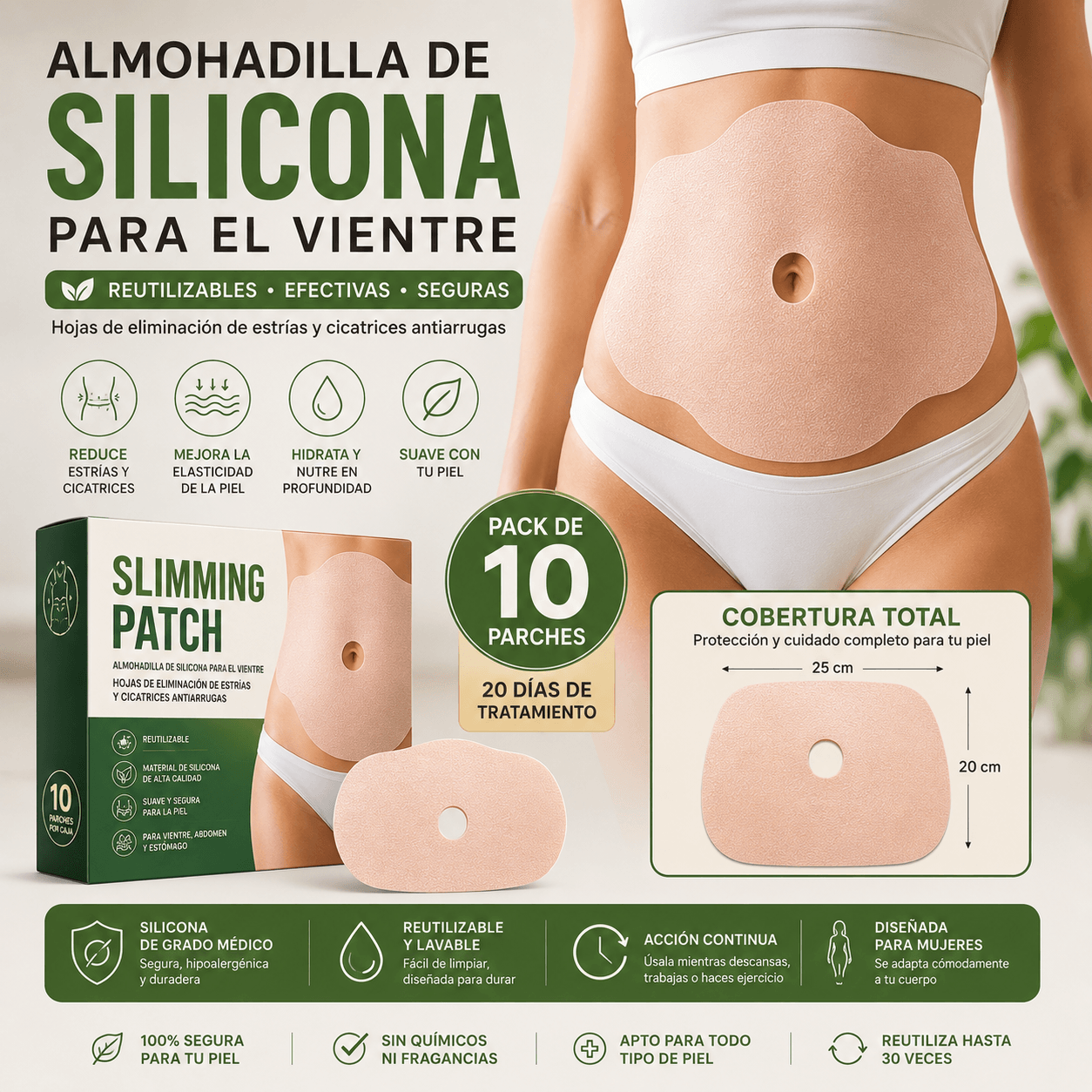 Silicone Belly Lift™ – Almohadilla Antiestrías y Cicatrices para un Vientre Renovado 10 Unidades