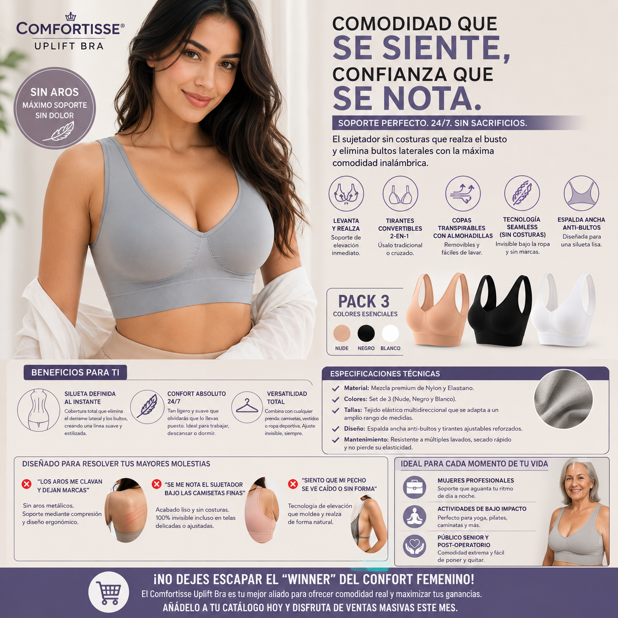 Luxxevia Shape Bra — Set de 3 Sujetadores Sin Costuras que Modelan tu Figura