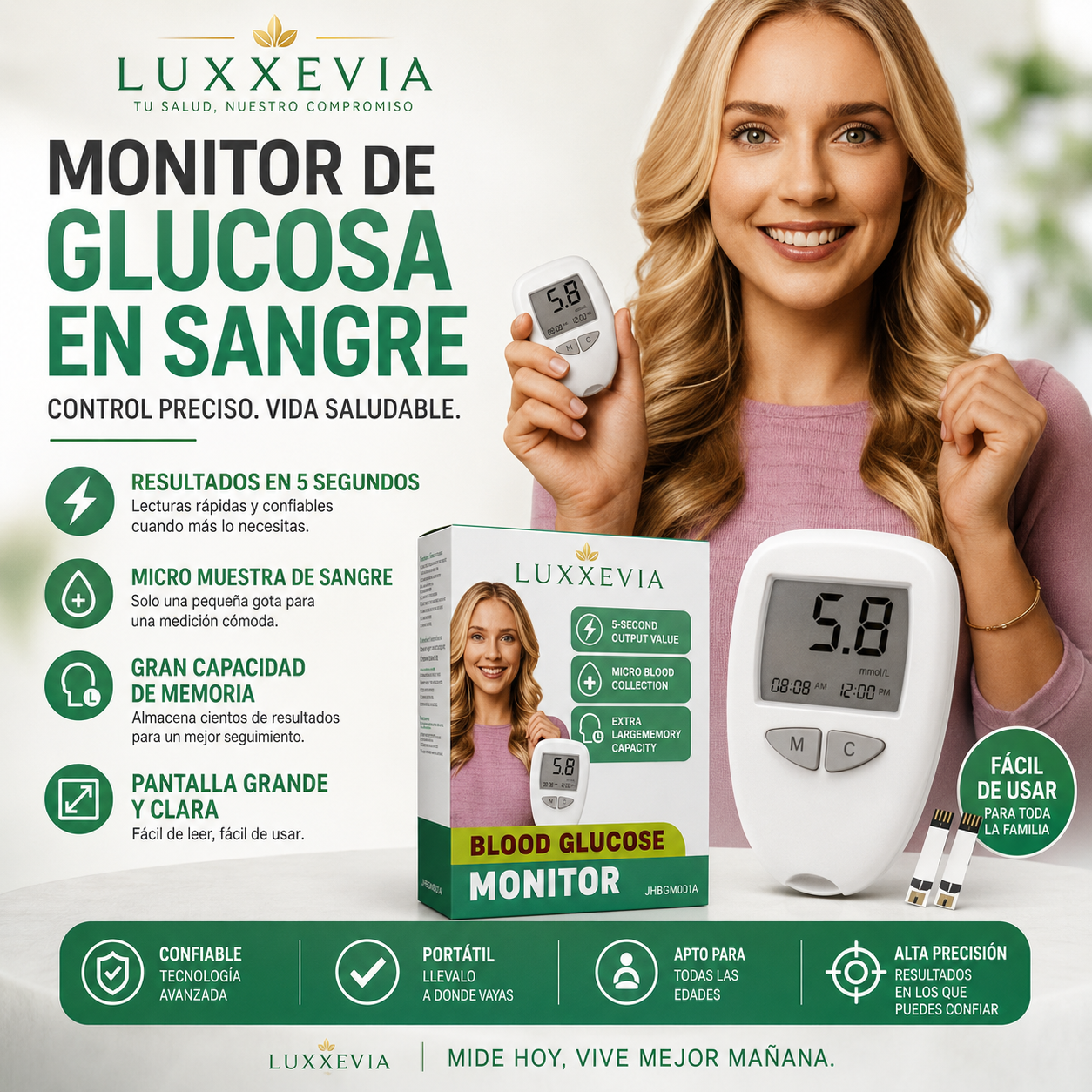 Medidor de Glucosa en Sangre Digital con 50 Tiras y Lancetas Estériles – Kit Completo para Monitoreo en Casa