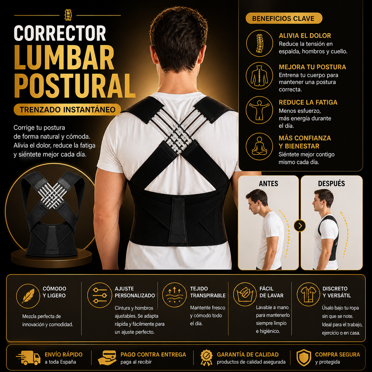 Corrector de postura con tirantes para espalda para mujeres y hombres, alisador de hombros
