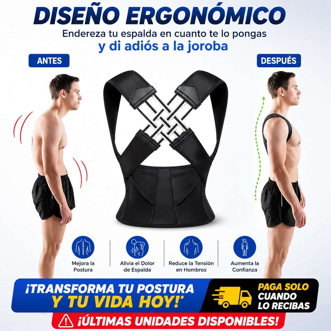 Corrector de postura con tirantes para espalda para mujeres y hombres, alisador de hombros
