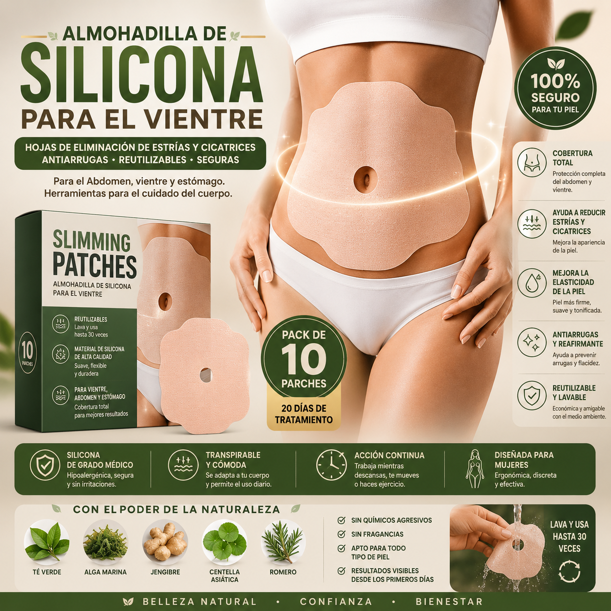 Silicone Belly Lift™ – Almohadilla Antiestrías y Cicatrices para un Vientre Renovado 10 Unidades