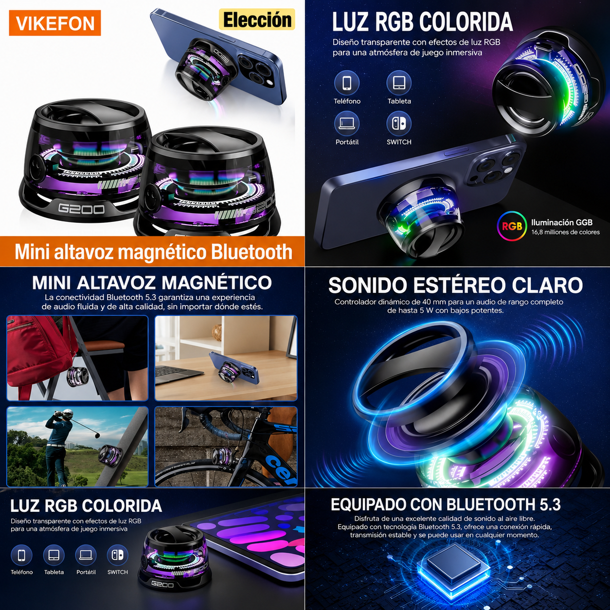 Altavoz Bluetooth portátil HECATE G200 RGB iluminación altavoz magnético BT5