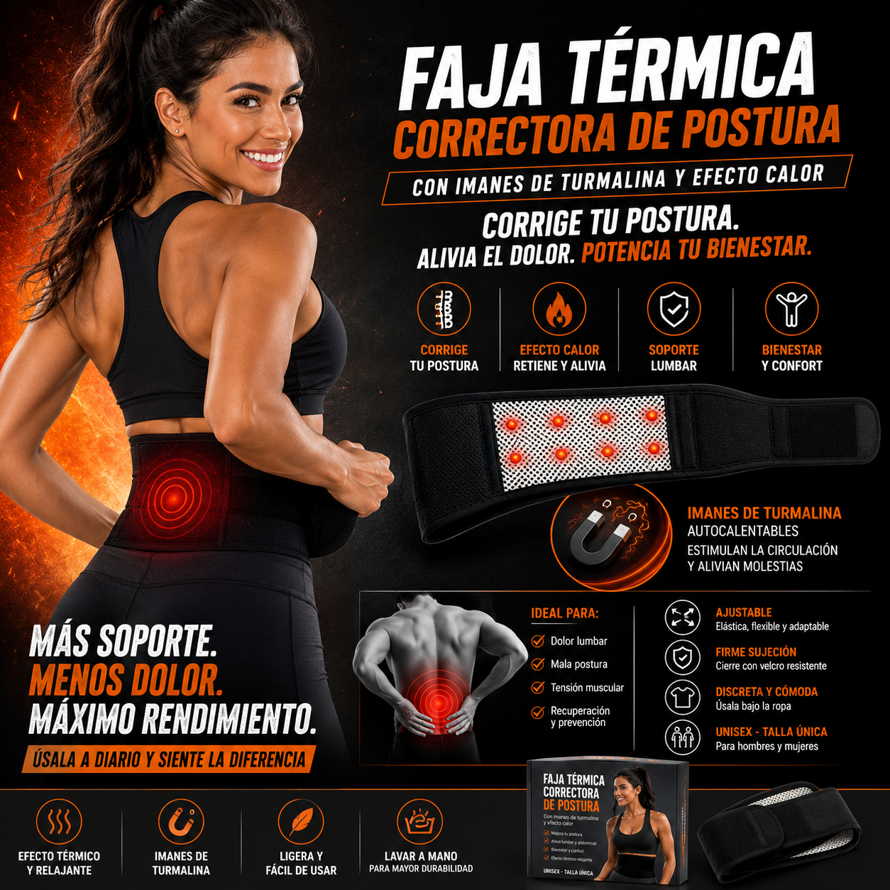 Faja Térmica Correctora con Imanes de Turmalina