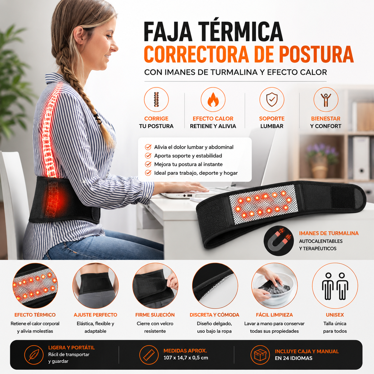 Faja Térmica Correctora con Imanes de Turmalina