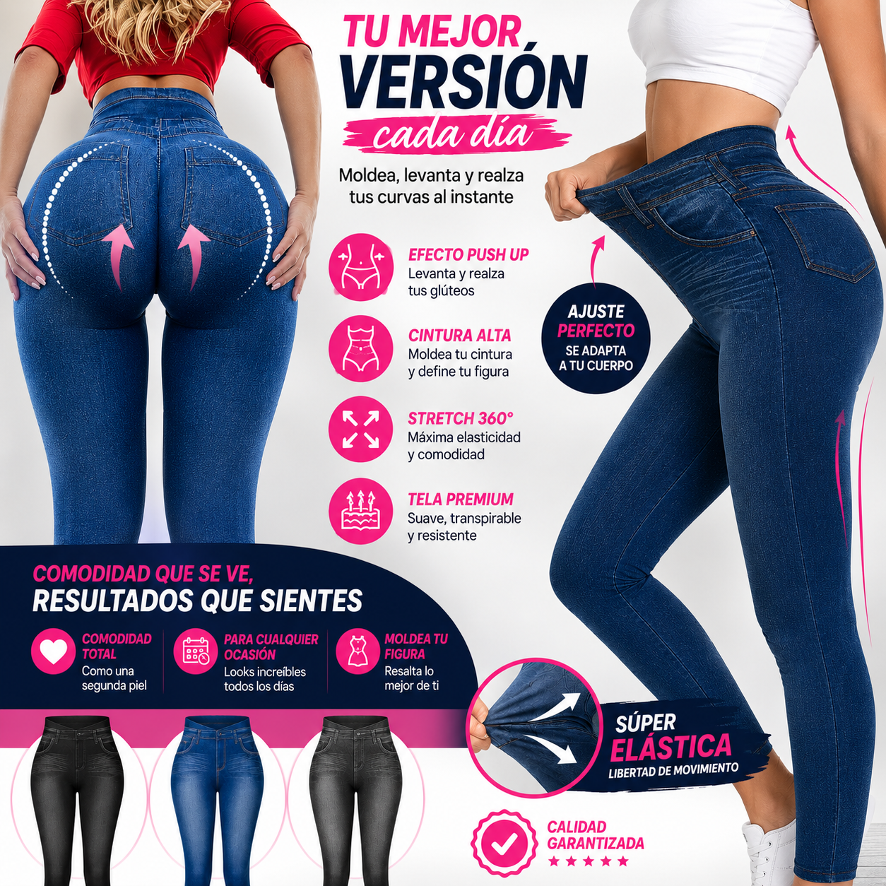 Luxxevia Jeggins Moldeadores Set 3 — Efecto Jeans, Comodidad de Leggings