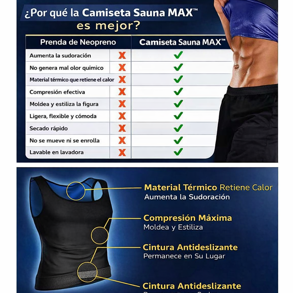 Camiseta Sauna de Neopreno Premium – Suda 3 Veces Más, Quema Más Calorías y Moldea tu Torso