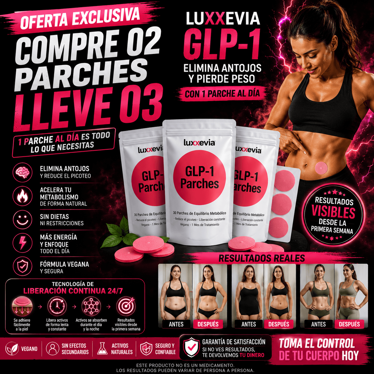 Compre 02 Parches leve 03 Luxxevia GLP-1 Elimina Antojos y Pierde Peso con 1 Parche al Día
