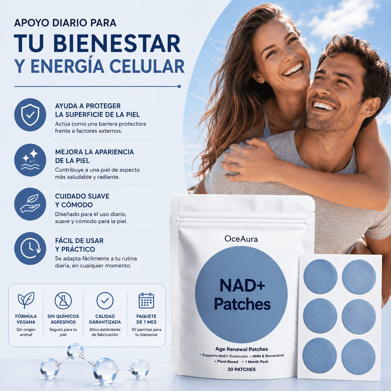 Kind Patches™ NAD+ – Parches de Energía Celular y Bienestar con NMN y Resveratrol
