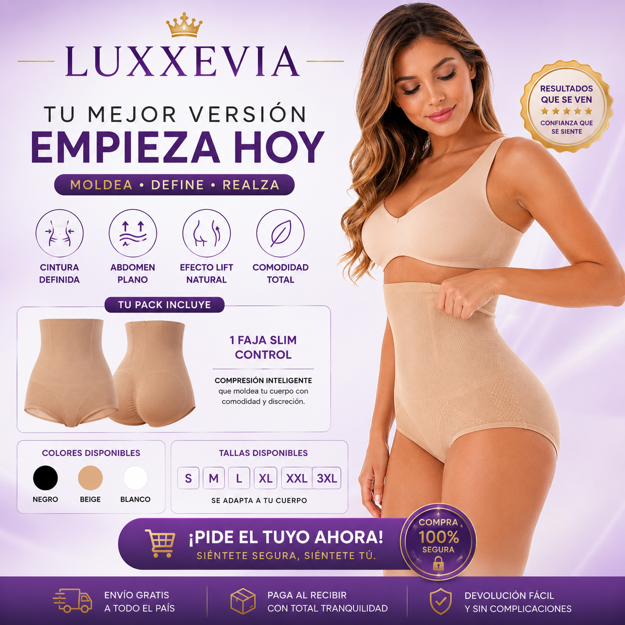 Luxxevia Slim Control — Faja Moldeadora de Control Firme, Invisible Bajo la Ropa