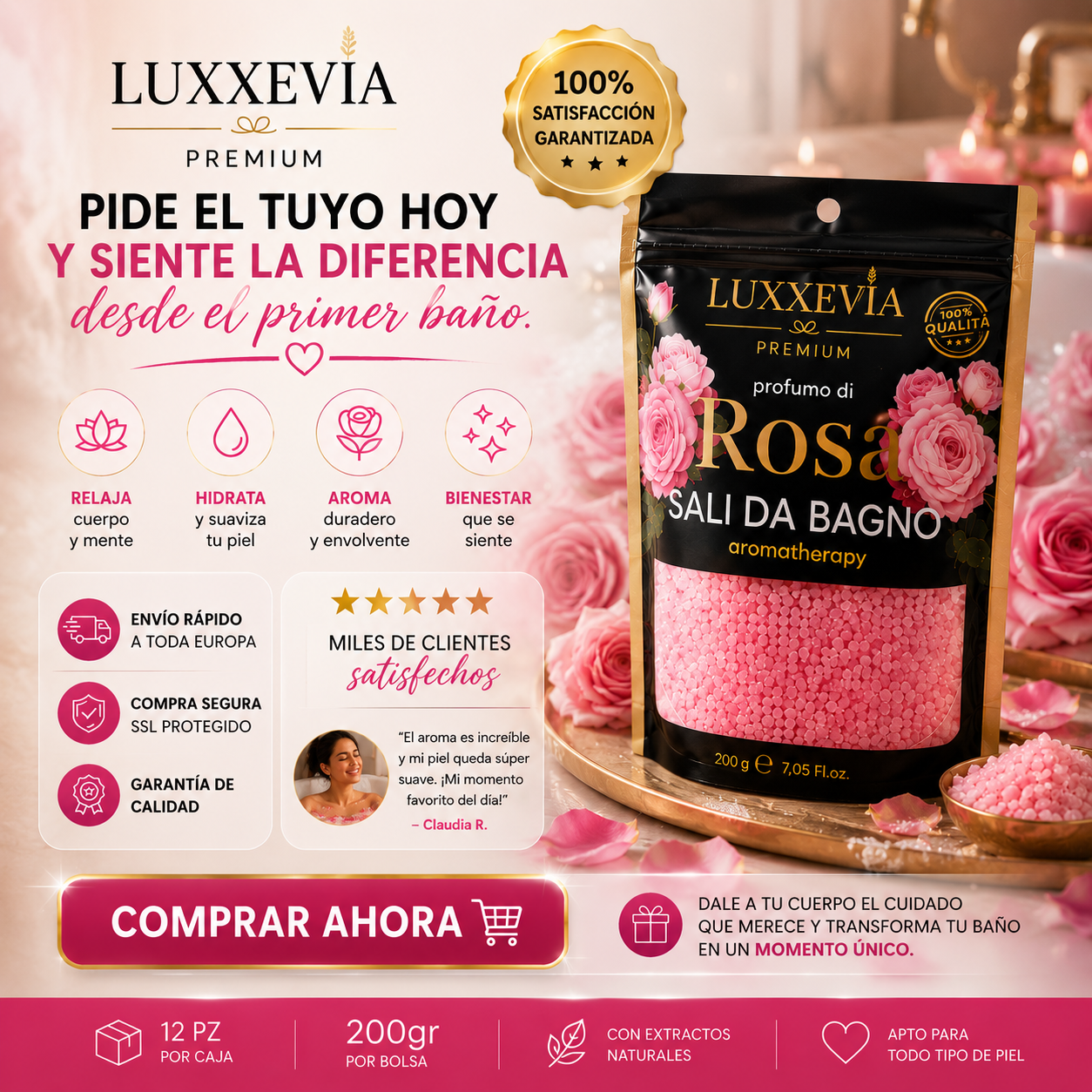 Sal de Baño Aromatherapy Rosa 200g – Belleza, Relajación y Aroma Floral para el Alma