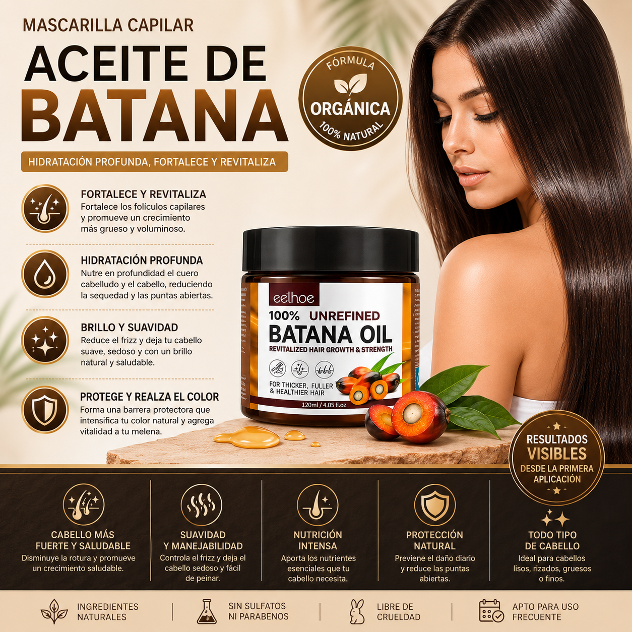Mascarilla Capilar con Aceite de Batana, Hidratación Profunda