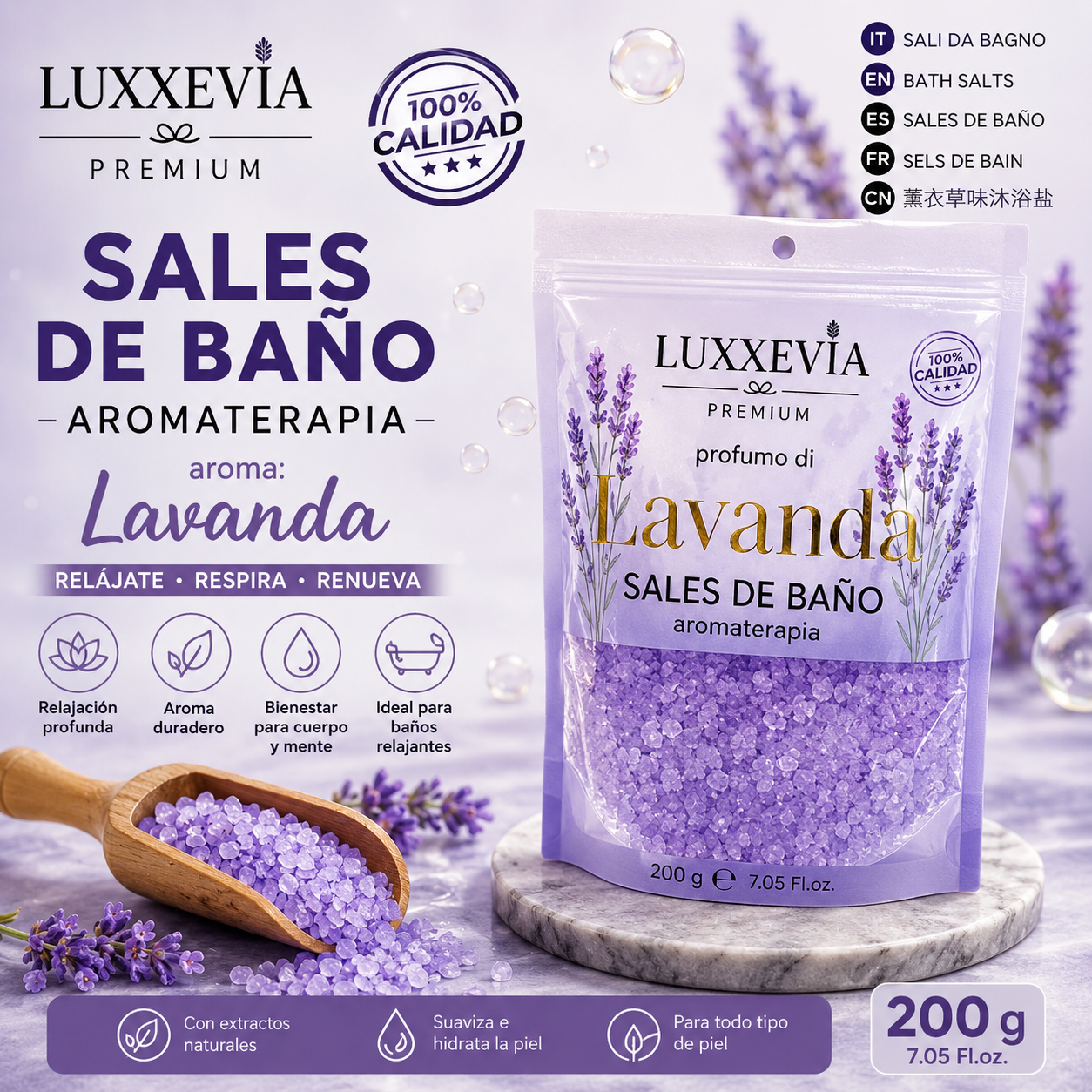 Sal de Baño Aromatherapy Lavanda 200g – Relajación Profunda y Cuidado Natural en Cada Baño