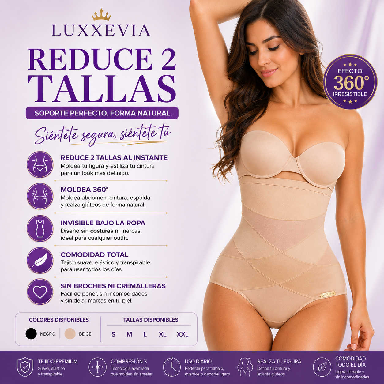 Luxxevia X Compression — Faja Moldeadora 360°, Cintura Definida al Instante