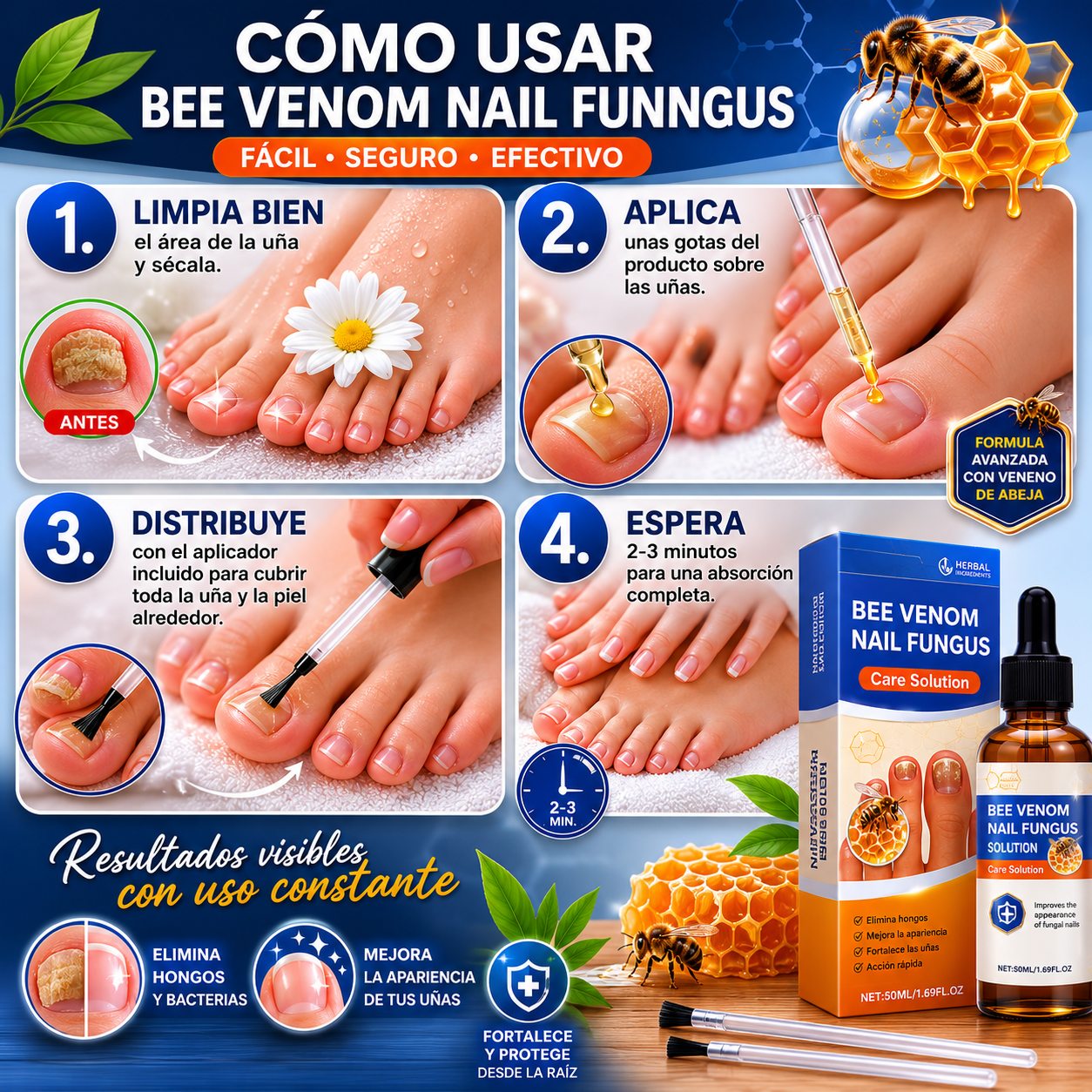 Sérum para Uñas con Veneno de Abeja 50ml – Tratamiento Antihongos y Cuidado Intensivo
