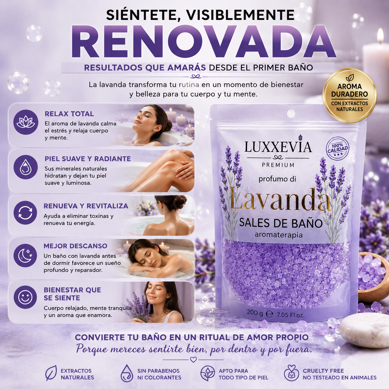 Sal de Baño Aromatherapy Lavanda 200g – Relajación Profunda y Cuidado Natural en Cada Baño