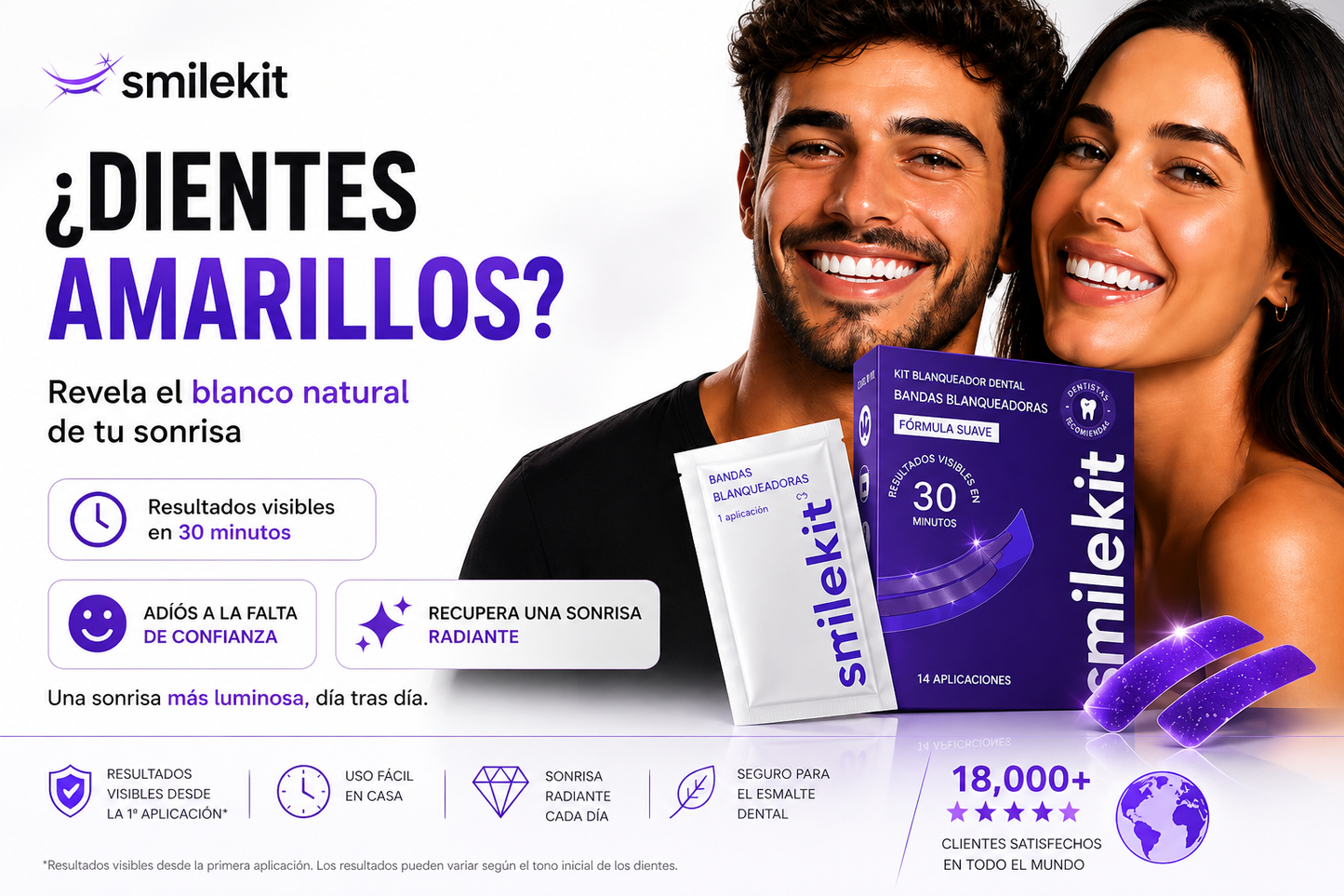 Tiras Blanqueadoras Moradas Smilekit