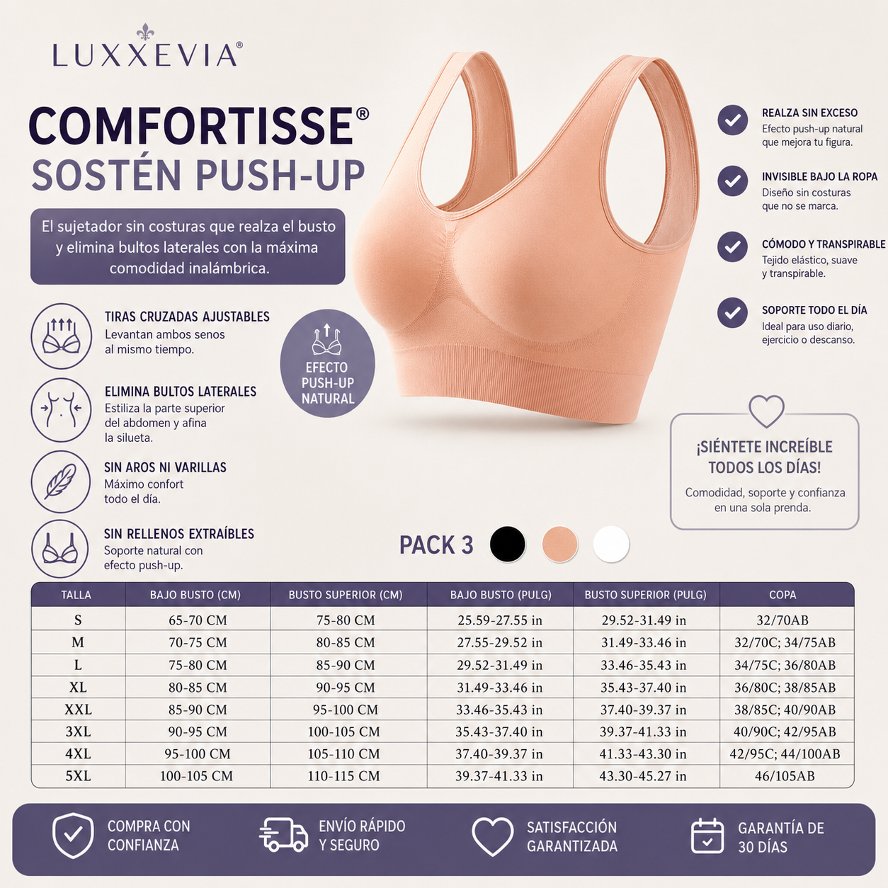 Luxxevia Shape Bra — Set de 3 Sujetadores Sin Costuras que Modelan tu Figura