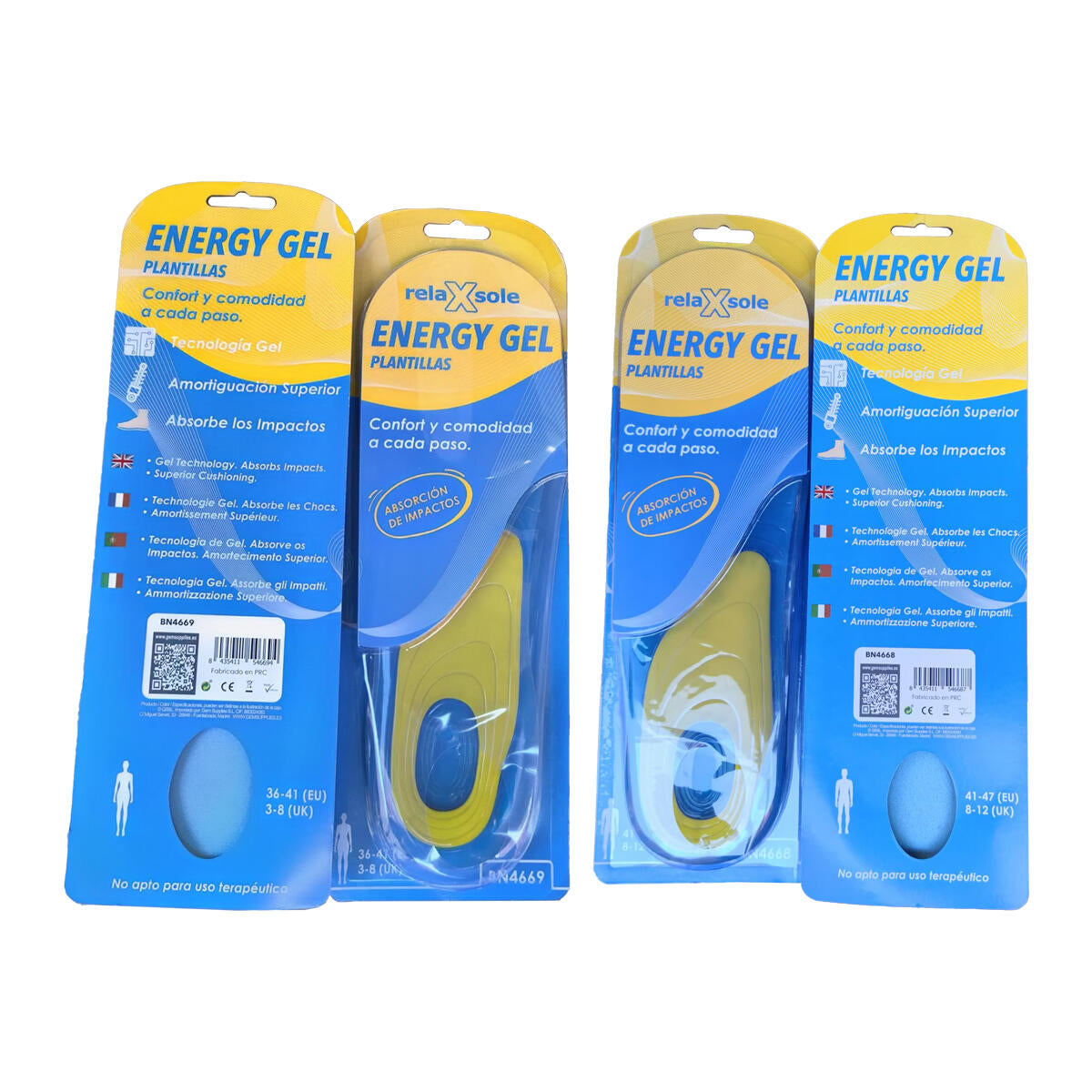 PACK 4 PARES PLANTILLAS GEL ACTIVO USO DIARIO TALLA 41-47