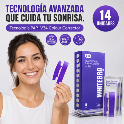 Tiras Blanqueadoras Dentales V34 (14 Unidades) – Elimina el Amarillo y Blanquea tus Dientes en Casa