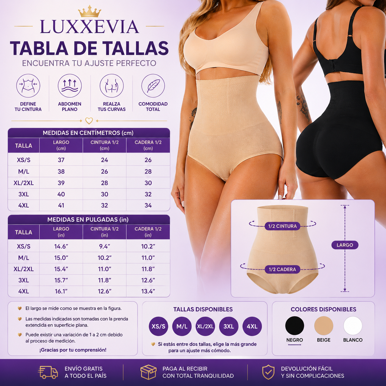 Luxxevia Slim Control — Faja Moldeadora de Control Firme, Invisible Bajo la Ropa